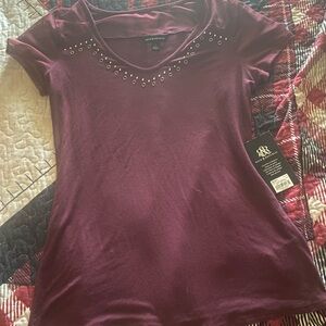 Rock & Republic Burgundy Studded Tee